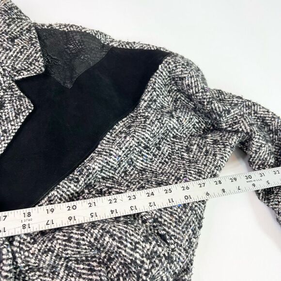 Havoc Jacket Womens Medium White Black Genuine Leather Long Sleeve Cropped Coat - Picture 6 of 12